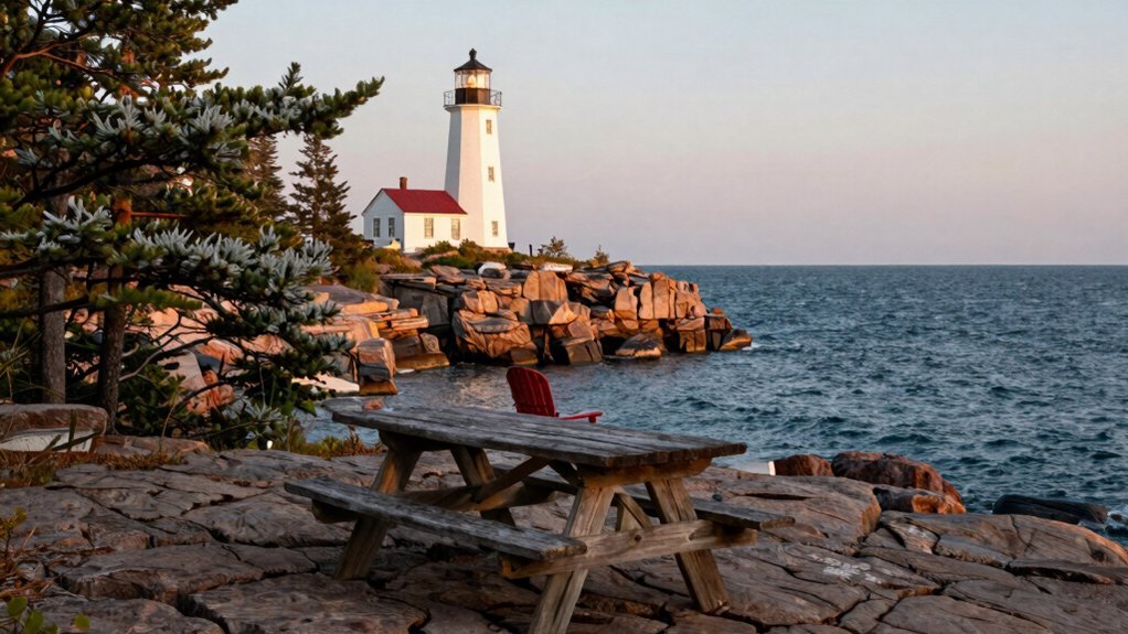 split rock lighthouse haunting lakefront sunsets